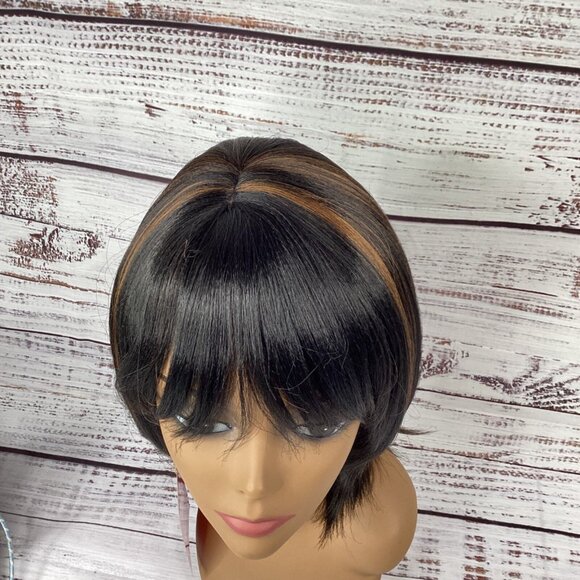 Rita Short Bob Wig F1B/30 Black & Brown w/ Bang Classic Cap Adjustable Synthetic - Picture 5 of 7